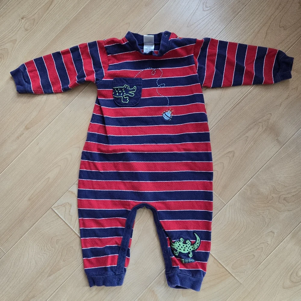 Vintage 1990s Y2K OshKosh B'Gosh red/navy blue striped alligator bodysuit